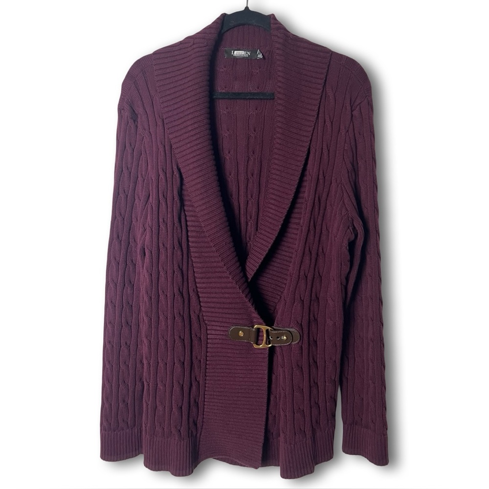 Lauren Ralph‎ Lauren Black Label Women’s Cable Knit Faux Cardigan Pullover Sz XL
